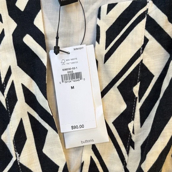 Banana Republic Black and Cream Cropped Geometric Top Medium - Picture 8 of 15